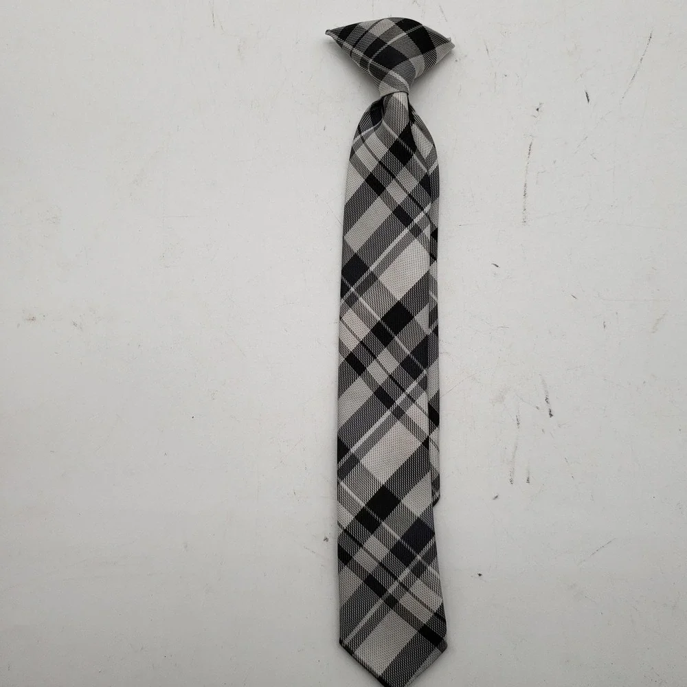 Tie Boys One Size Gray Plaid Zipper Neck Tie Polyester Satin Dress Formal